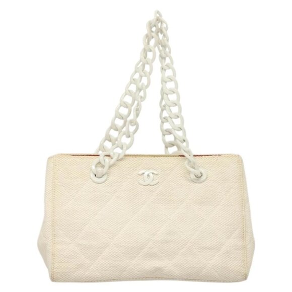 CHANEL Matelasse Chain Shoulder Bag Straw White CC - Picture 2 of 16